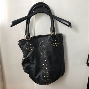 Leather tote with studs